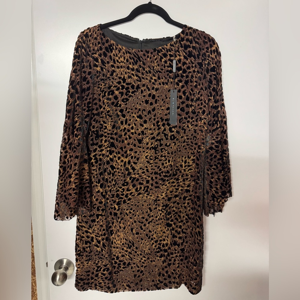 BNWT Elie Tahari Black and Brown Sheath Dress with Bishop Sleeves $398 retail